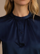 [Dunkelblau] SilkSilky-DE Short Sleeve Blouse 005