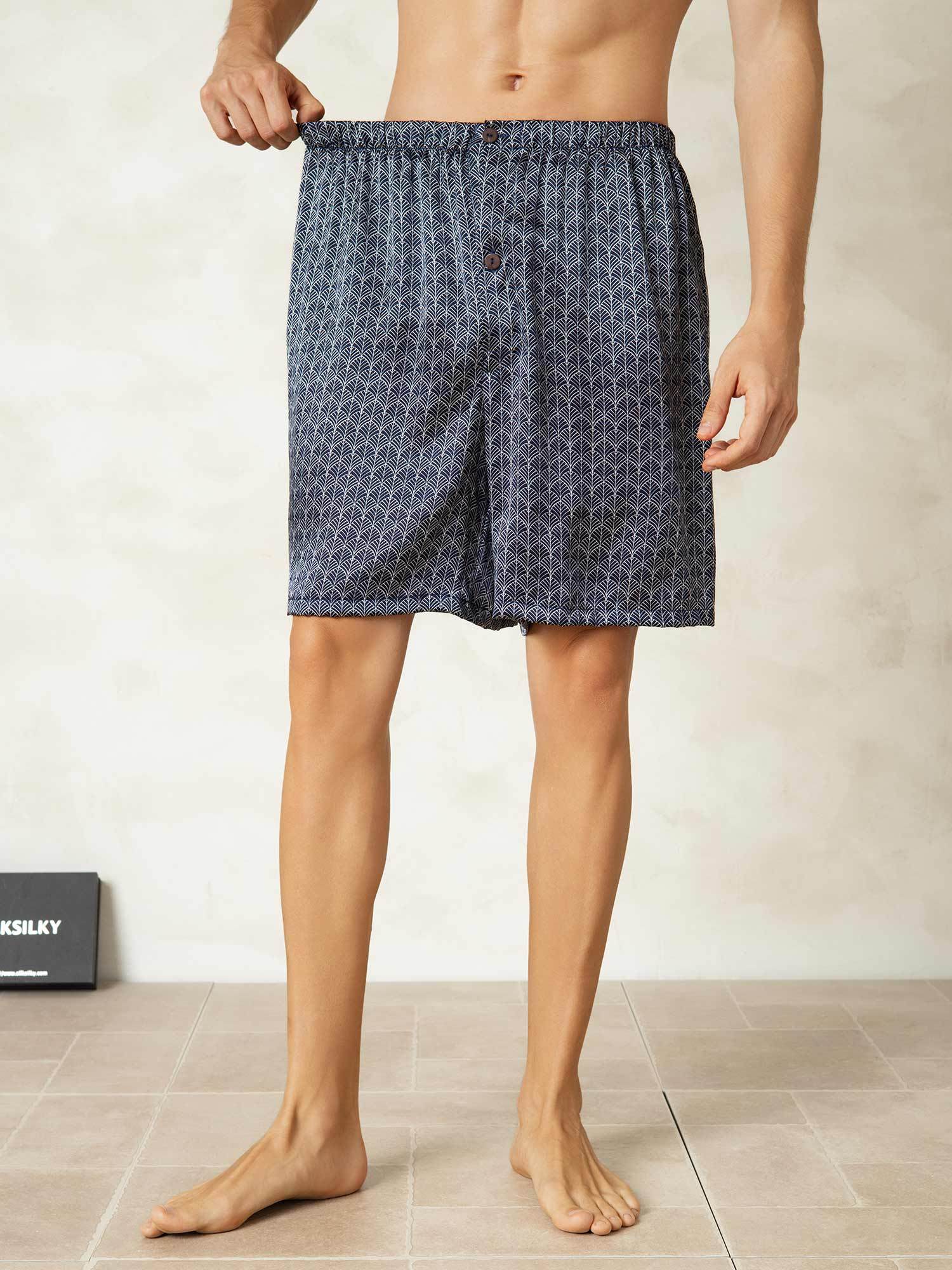 [Marine Ginkgo] SilkSilky-DE Reine Seide Mens Sleep Bottoms 005,