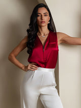 [Rotwein] SilkSilky-DE Sleeveless V Neck Damenhemd 003