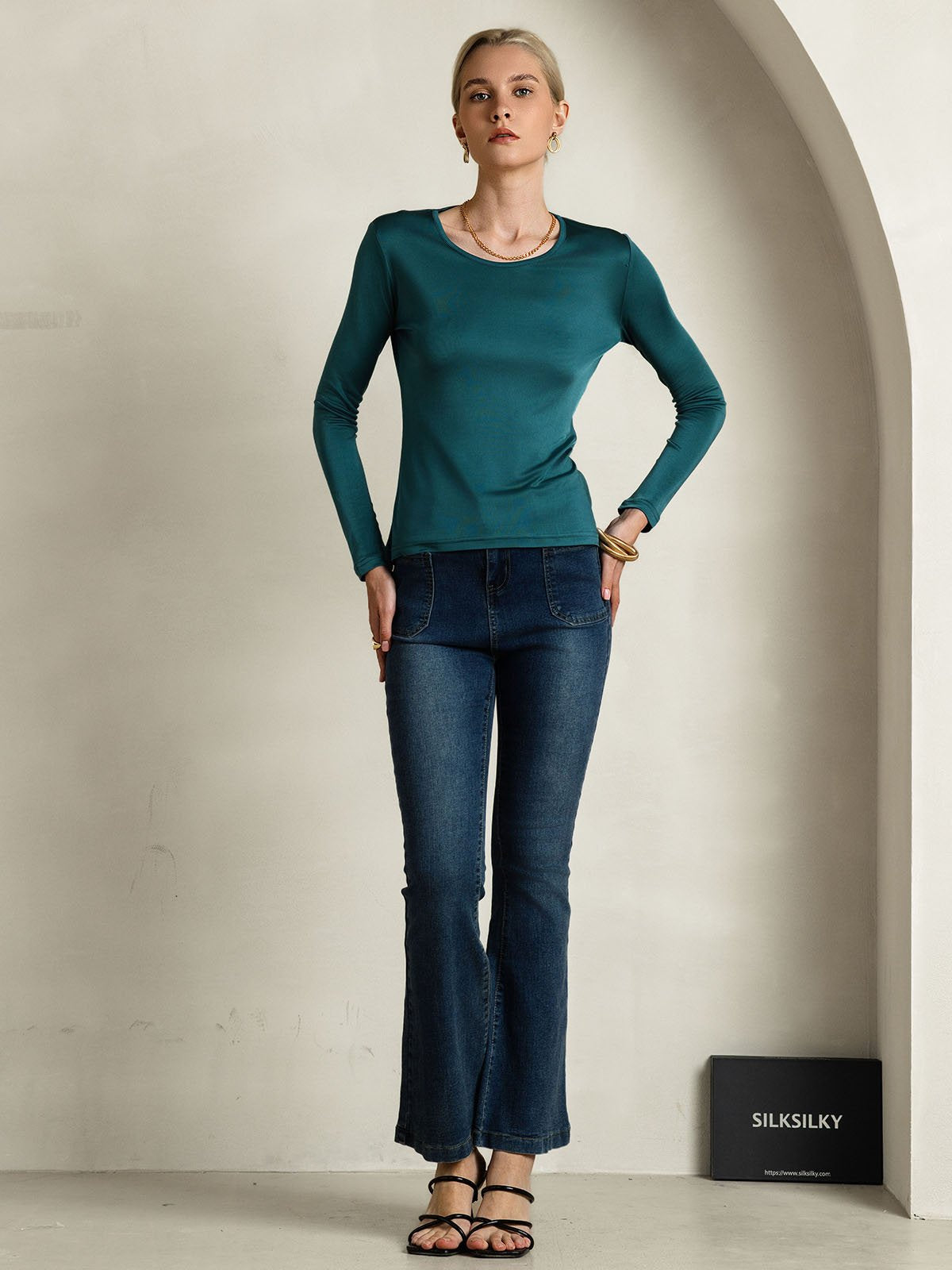 [Posy Grün] SilkSilky-DE Seide Womens T-Shirt 005,