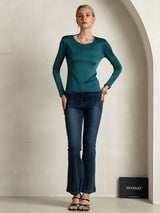 [Posy Grün] SilkSilky-DE Langärmelig Rundhalsausschnitt T-Shirt 005