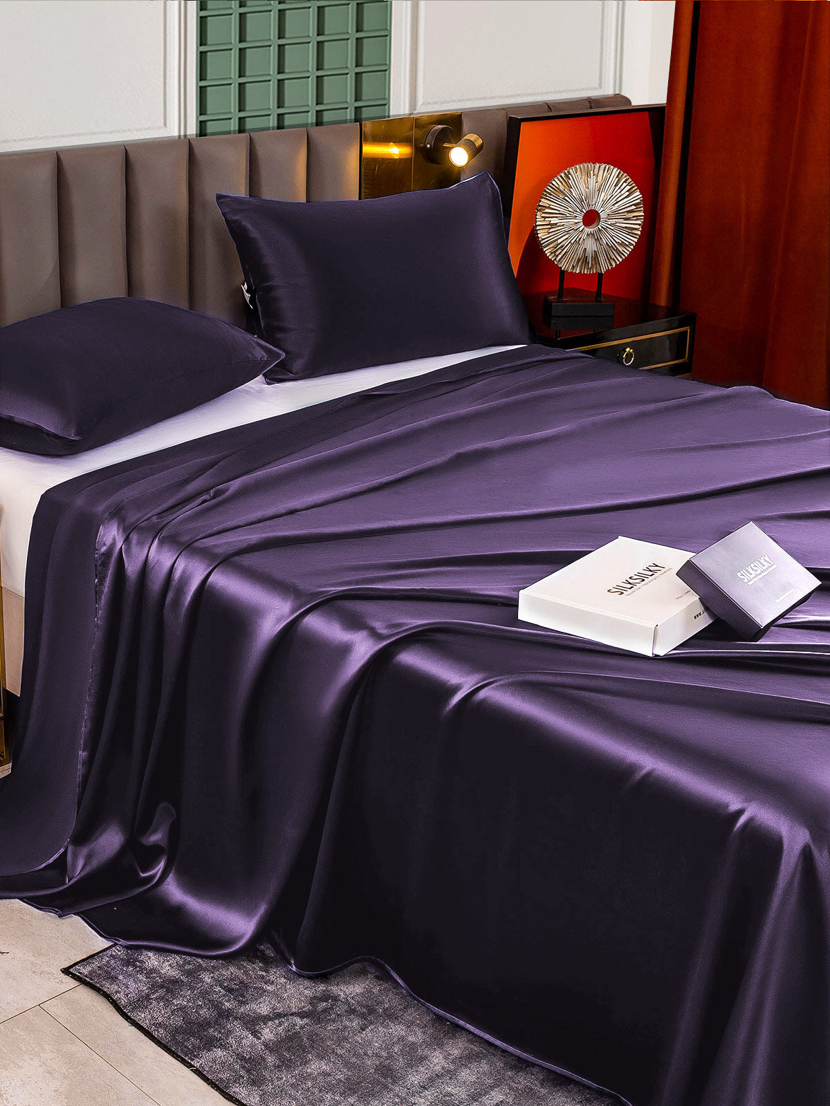 [Dunkelviolett] SilkSilky-DE 25Momme Reine Seide Bedding Set 004,
