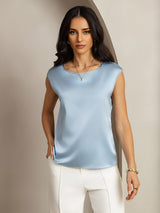 [Graublau] SilkSilky-DE Cap Sleeve Round Neck T-Shirt 001
