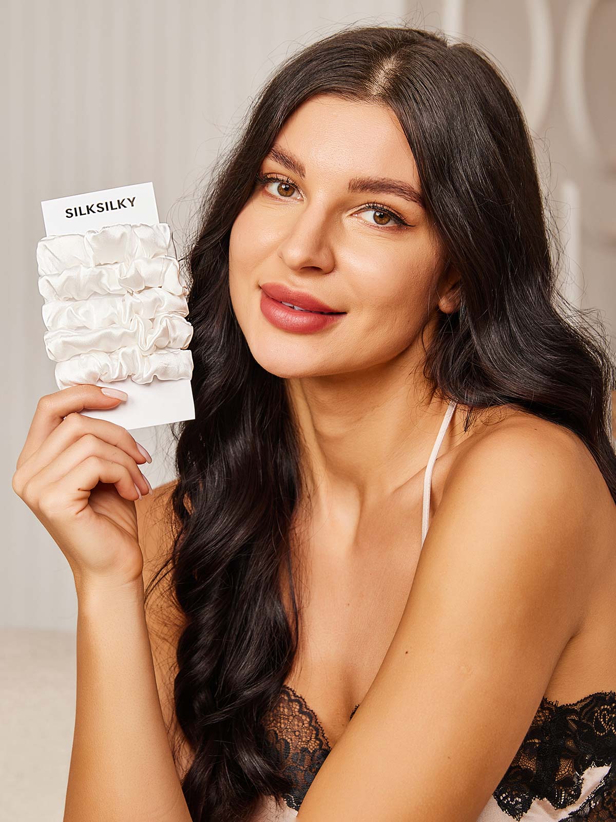 [Weiß] SilkSilky-DE 19Momme Reine Seide Scrunchie 001