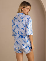 [Eisblatt] SilkSilky-DE Half Sleeve Lapel Collar Damen Pyjamas 002