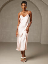 [Rosa] SilkSilky-DE Sleeveless V Neck Kleider 004
