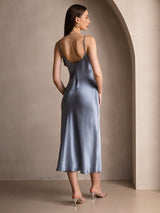 [Graublau] SilkSilky-DE Sleeveless V Neck Kleider 002