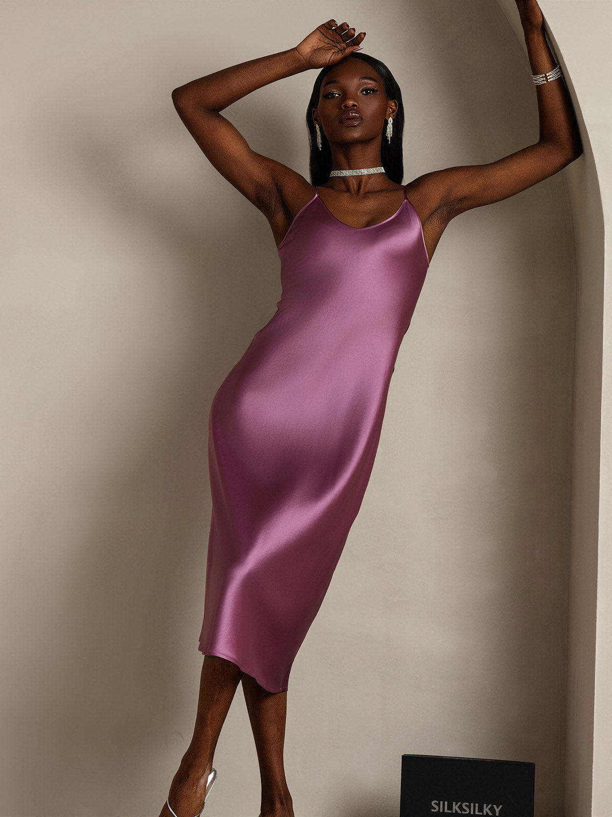 [Dunkelviolett] SilkSilky-DE Reine Seide Dress 001