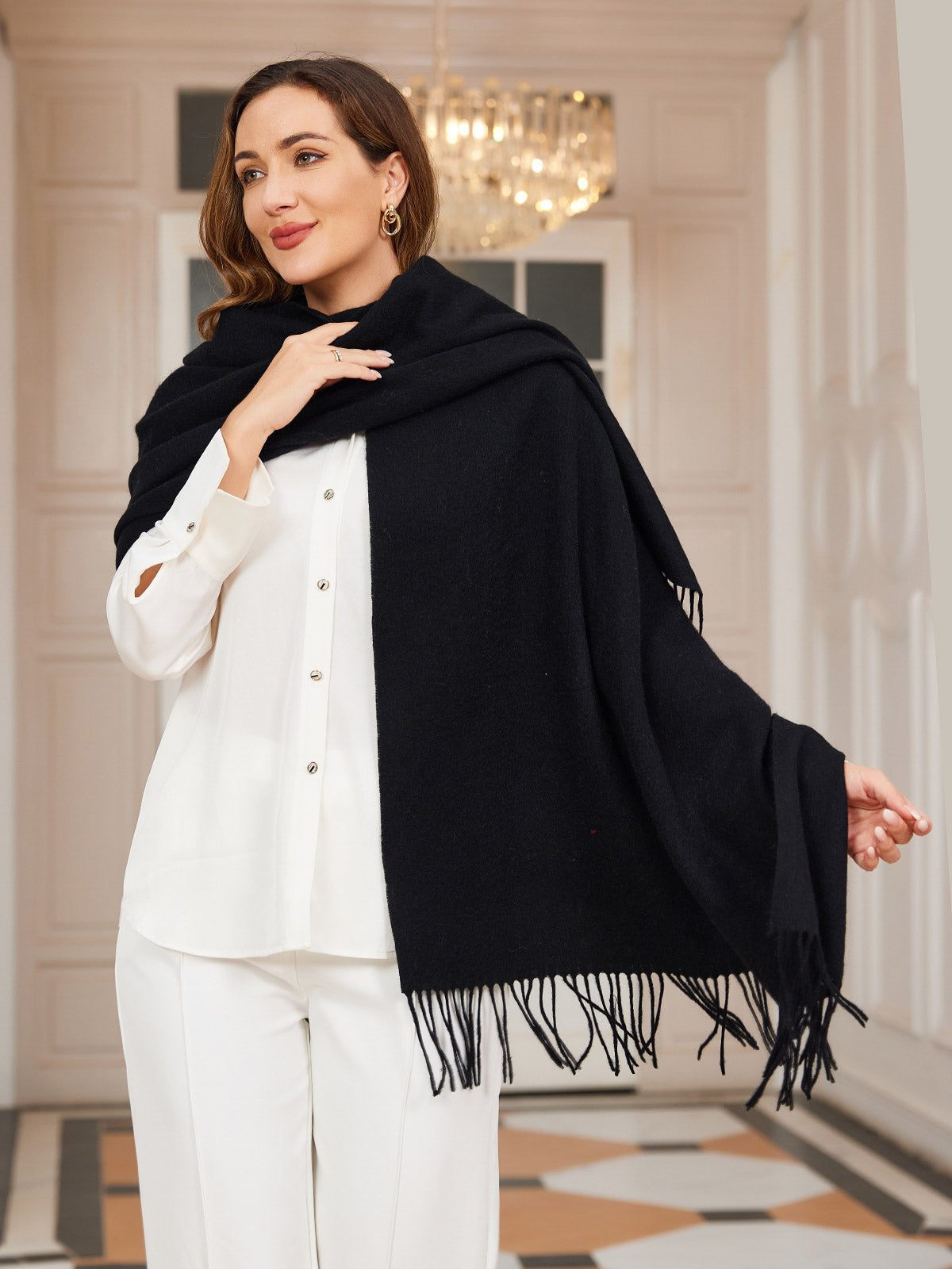[Schwarz] SilkSilky-DE Wolle Scarf 004