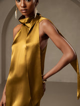 [Braun] SilkSilky-DE 19Momme Stretch Silk Charmeuse Sleeveless Neckholder Kleider 003