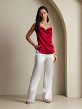[Rotwein] SilkSilky-DE Spaghetti Strap Cowl Neck Cami Top 008