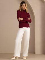 [Rotwein] SilkSilky-DE Long Sleeve Turtle Neck T-Shirt 007