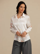 [Weiß] SilkSilky-DE 19Momme Langärmelig Lapelkragen Damenhemd 004