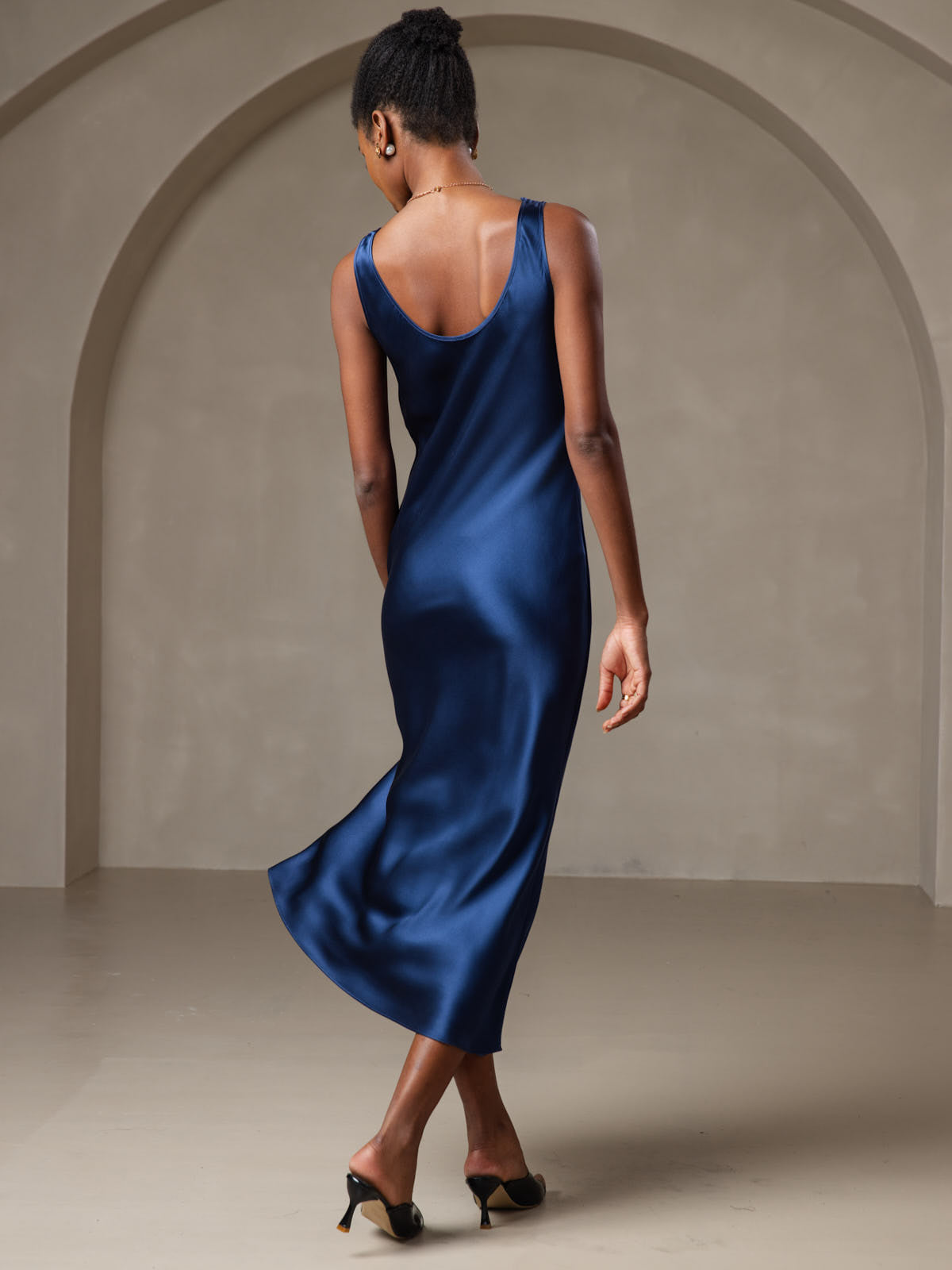 [Dunkelblau] SilkSilky-DE Reine Seide Dress 002