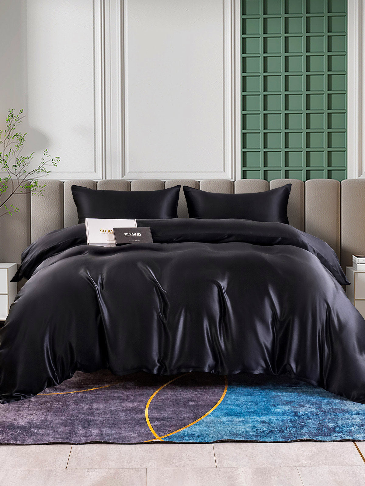 SilkSilky DE 25Momme Reine Seide Bedding Set Schwarz 002