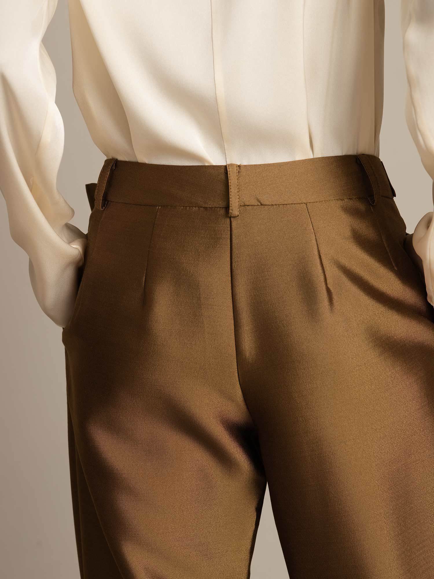 [Bronze] SilkSilky-DE 32Momme Silk-Wool Blend Womens Pants 005,