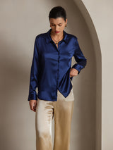 [Dunkelblau] SilkSilky-DE Long Sleeve Lapel Collar Damenhemd 003