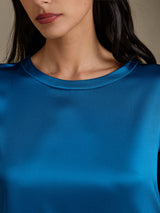 [König Blau] SilkSilky-DE 3/4 Sleeve Round Neck Kleider 004