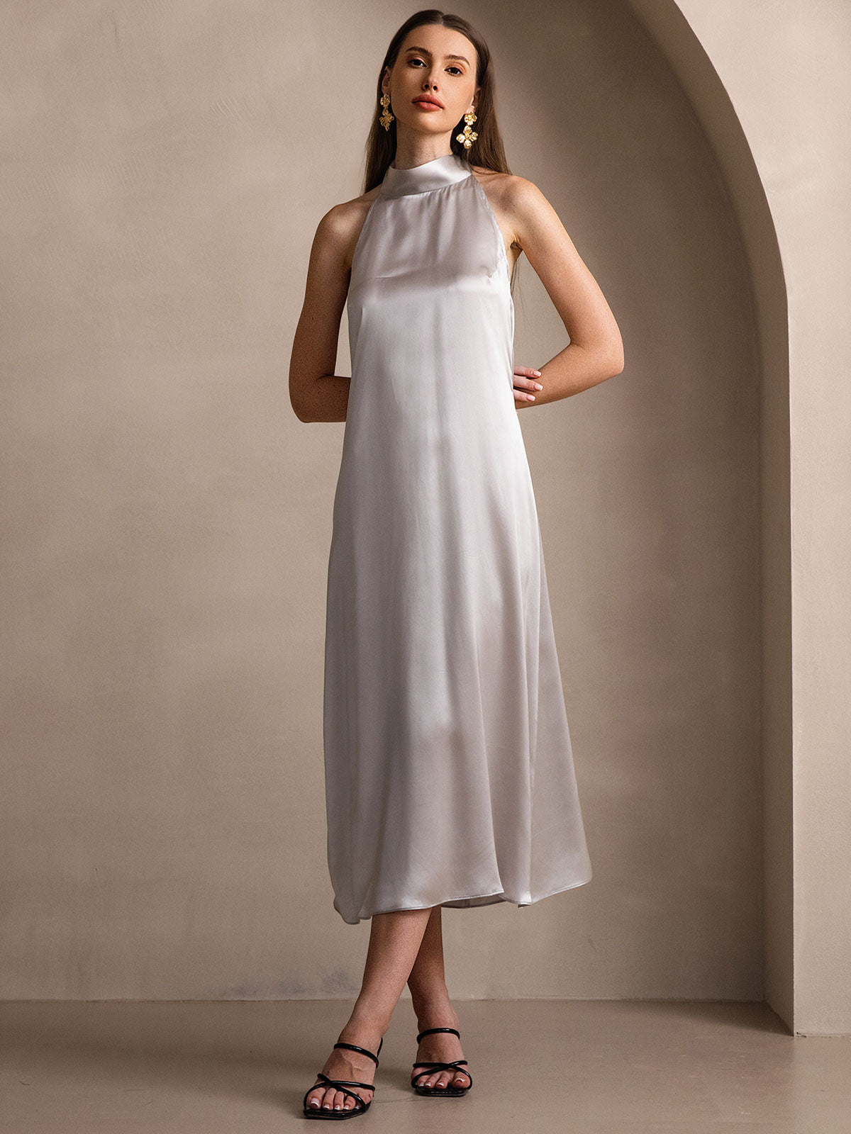 [Hellgrau] SilkSilky-DE 19Momme Seide Dress 007