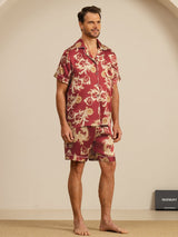 [Weinroter Drache] SilkSilky-DE Short Sleeve Notch-Kragen Herren Pyjamas 006