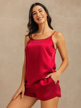 [Rotwein] SilkSilky-DE 19Momme Seide Ärmellos Camisole Set 006