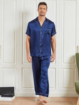 [Dunkelblau] SilkSilky-DE 19Momme Kurzärmelig Herren Pyjamas 001