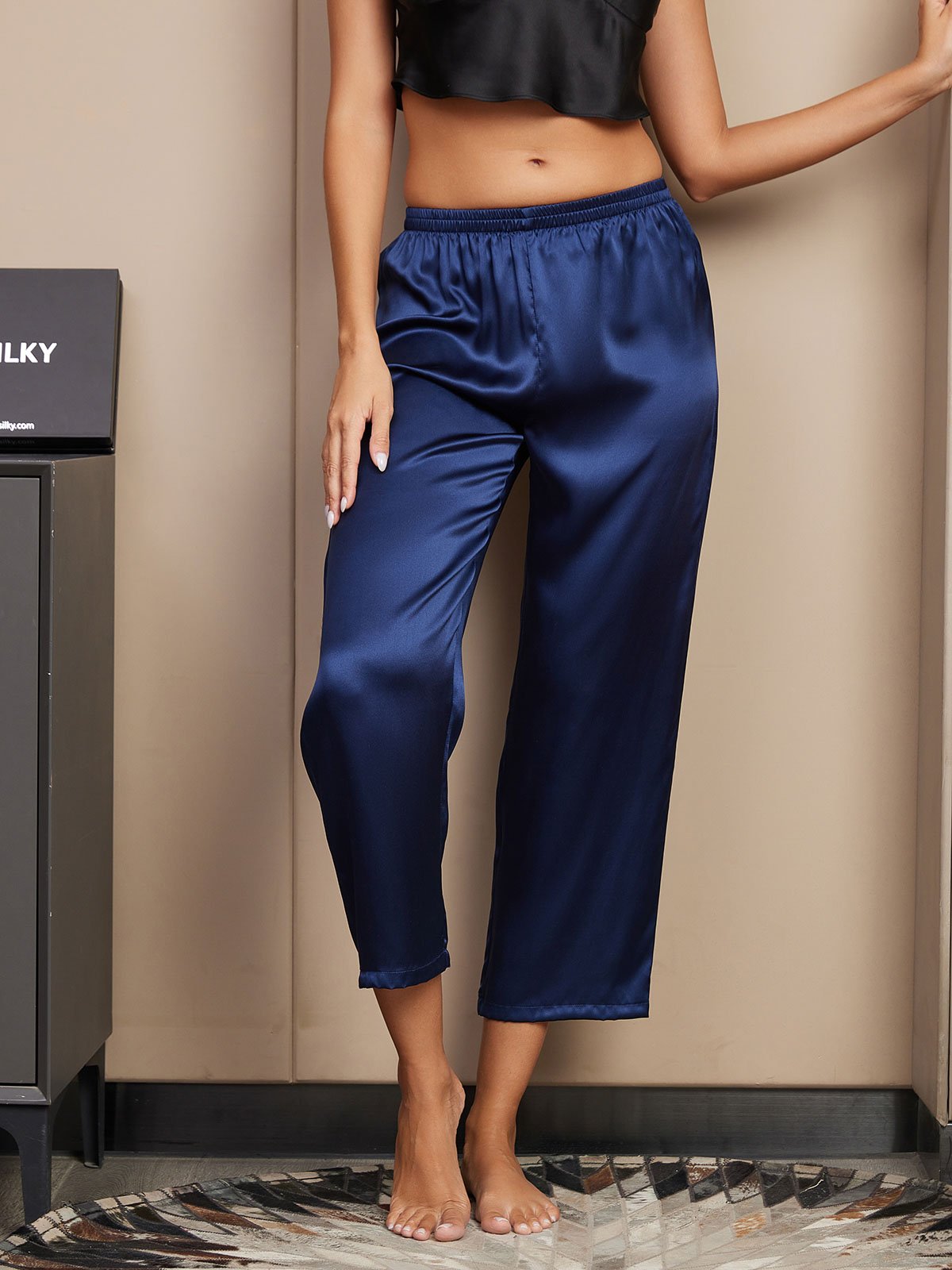 [Dunkelblau] SilkSilky-DE Reine Seide Womens Sleep Bottoms 004