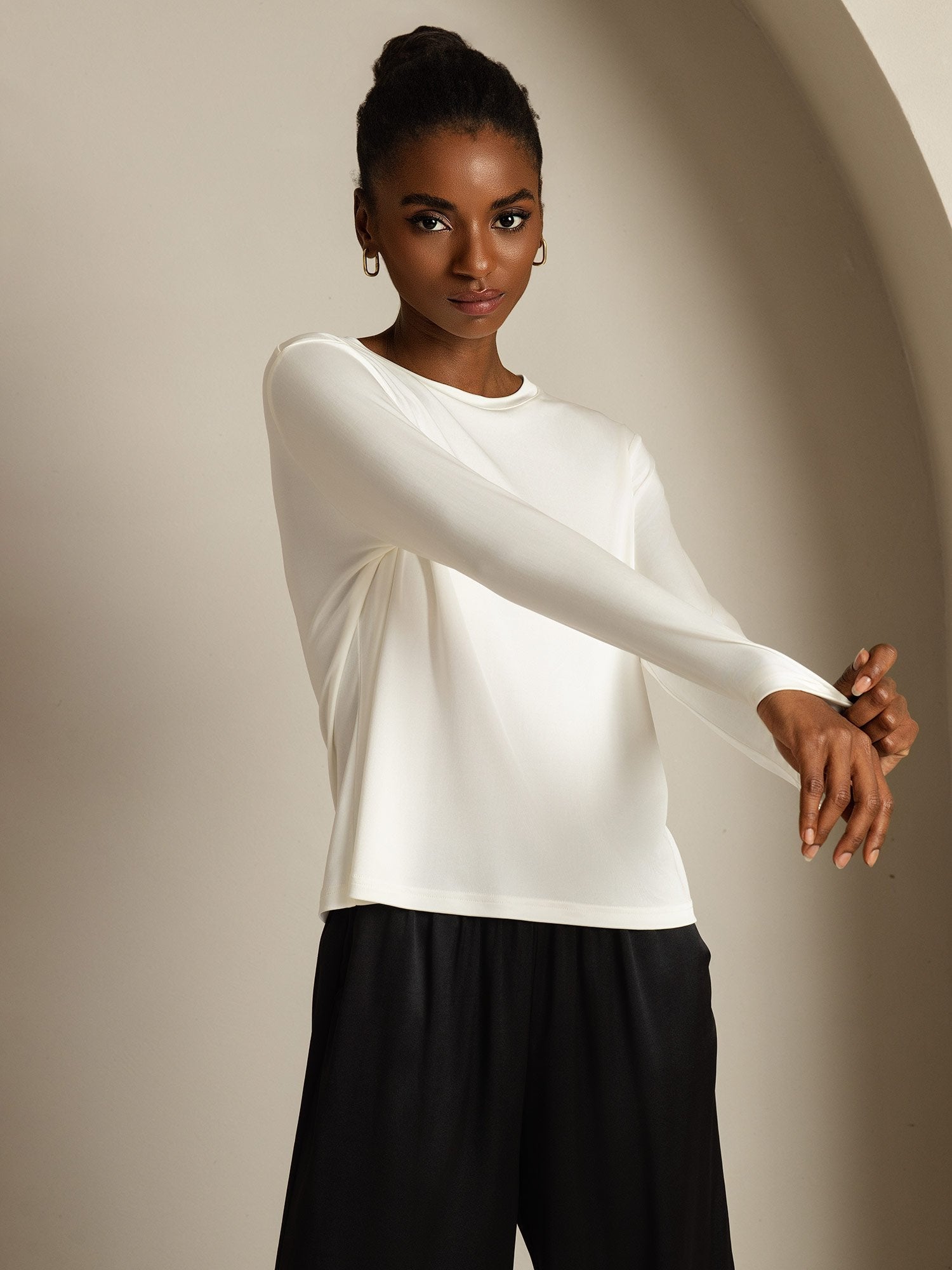 [Weiß] SilkSilky-DE Reine Seide Womens T-Shirt 007