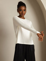 [Weiß] SilkSilky-DE Long Sleeve Crew-Ausschnitt T-Shirt 007