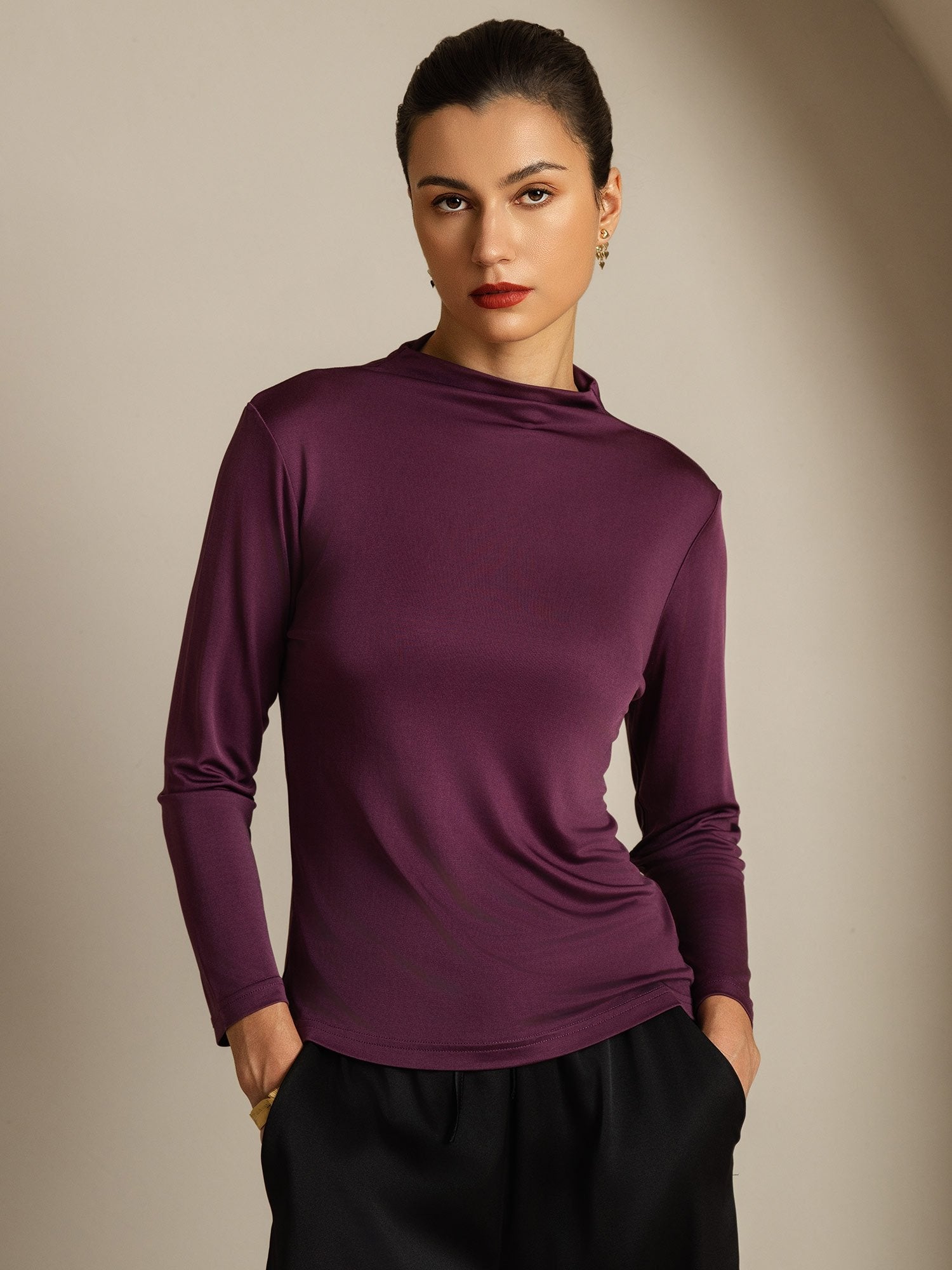 [Violett] SilkSilky-DE Reine Seide Womens T-Shirt 001