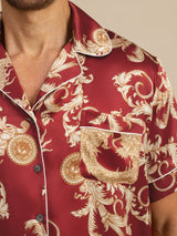 [Weinroter Drache] SilkSilky-DE Short Sleeve Notch-Kragen Herren Pyjamas 002