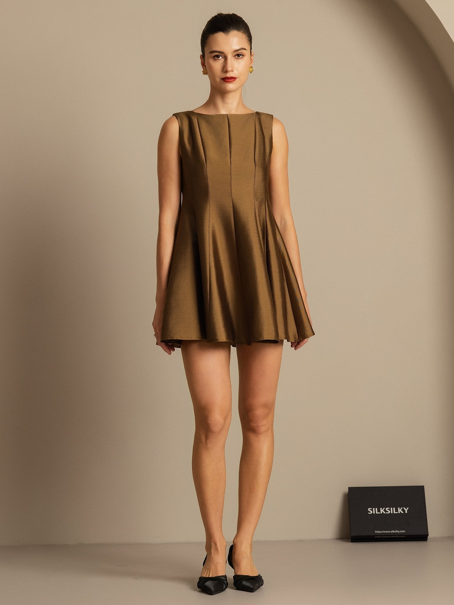 [Bronze] SilkSilky-DE 32Momme Silk-Wool Blend Dress 007,