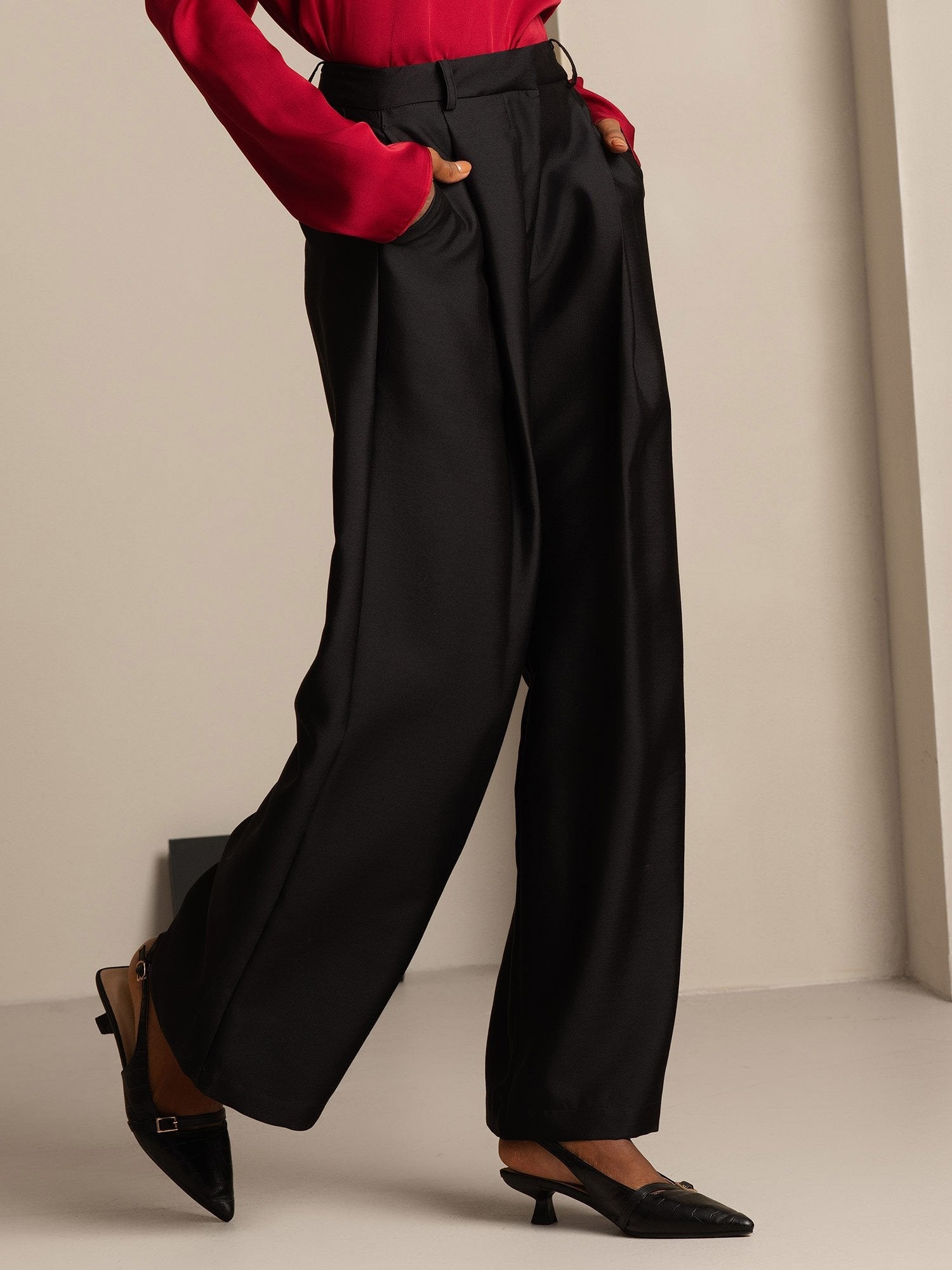 [Schwarz] SilkSilky-DE 32Momme Silk-Wool Blend Womens Pants 007,