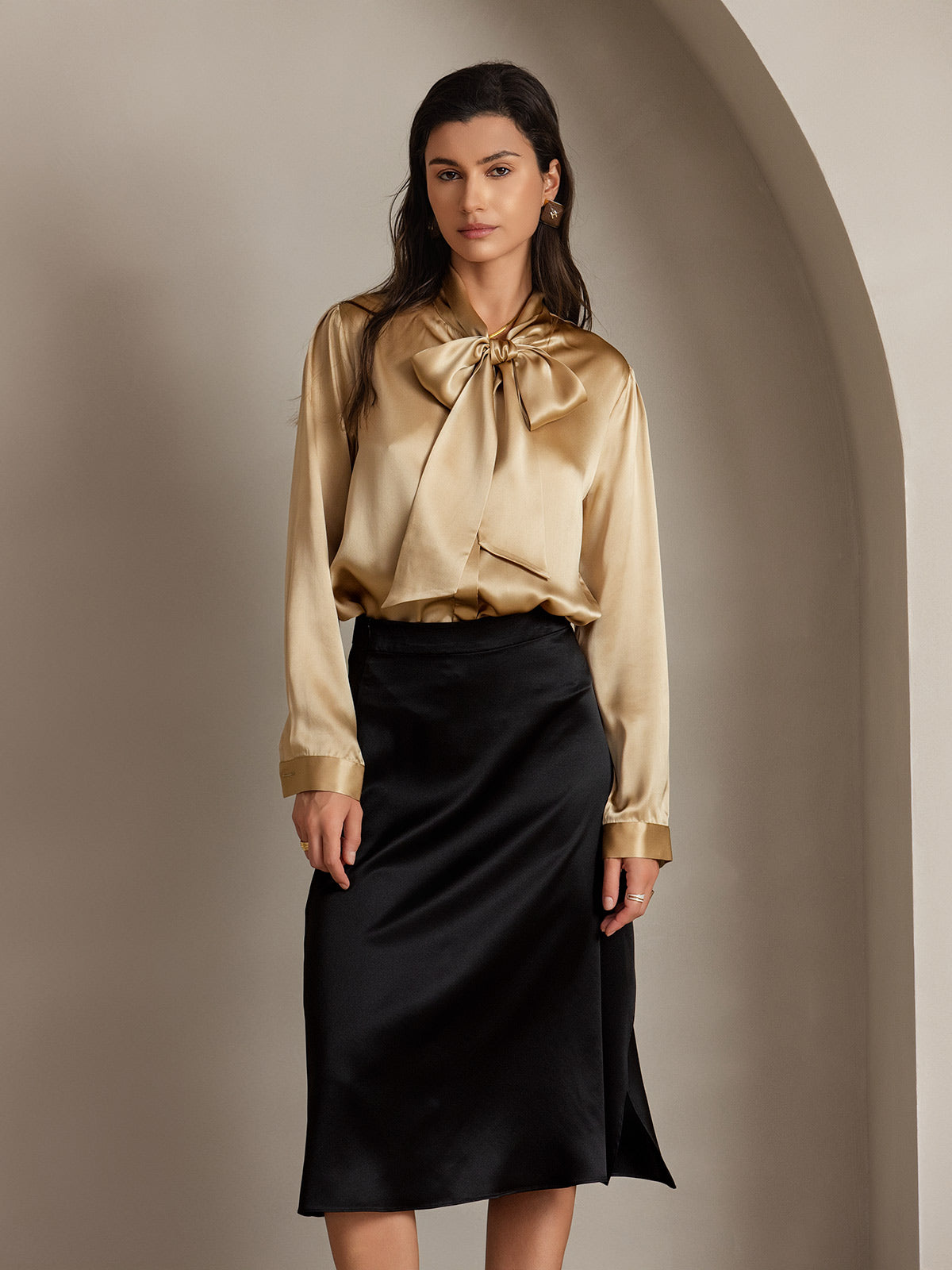 [Schwarz] SilkSilky-DE 19Momme Seide Skirt 001