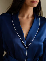 [Dunkelblau] SilkSilky-DE Long Sleeve Shawl Collar Damen Pyjamas 003
