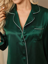 [Grün] SilkSilky-DE Long Sleeve Notch-Kragen Damen Pyjamas 007