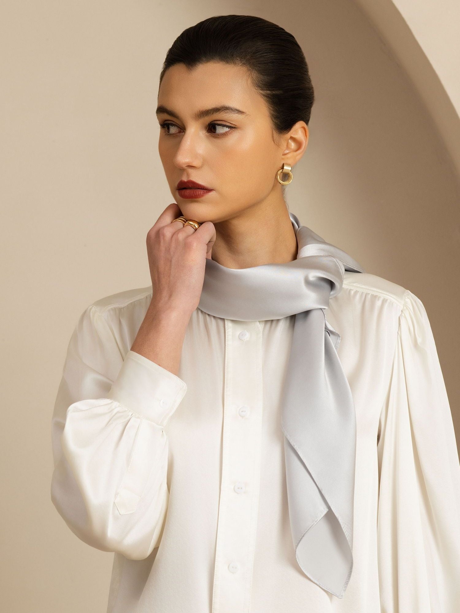 [Hellgrau] SilkSilky-DE Pure Silk Scarf 001