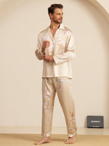 [Champagner] SilkSilky-DE Long Sleeve Notch-Kragen Herren Pyjamas 005