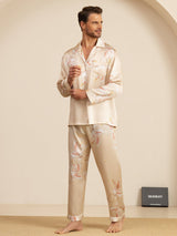 [Champagner] SilkSilky-DE Long Sleeve Notch-Kragen Herren Pyjamas 005
