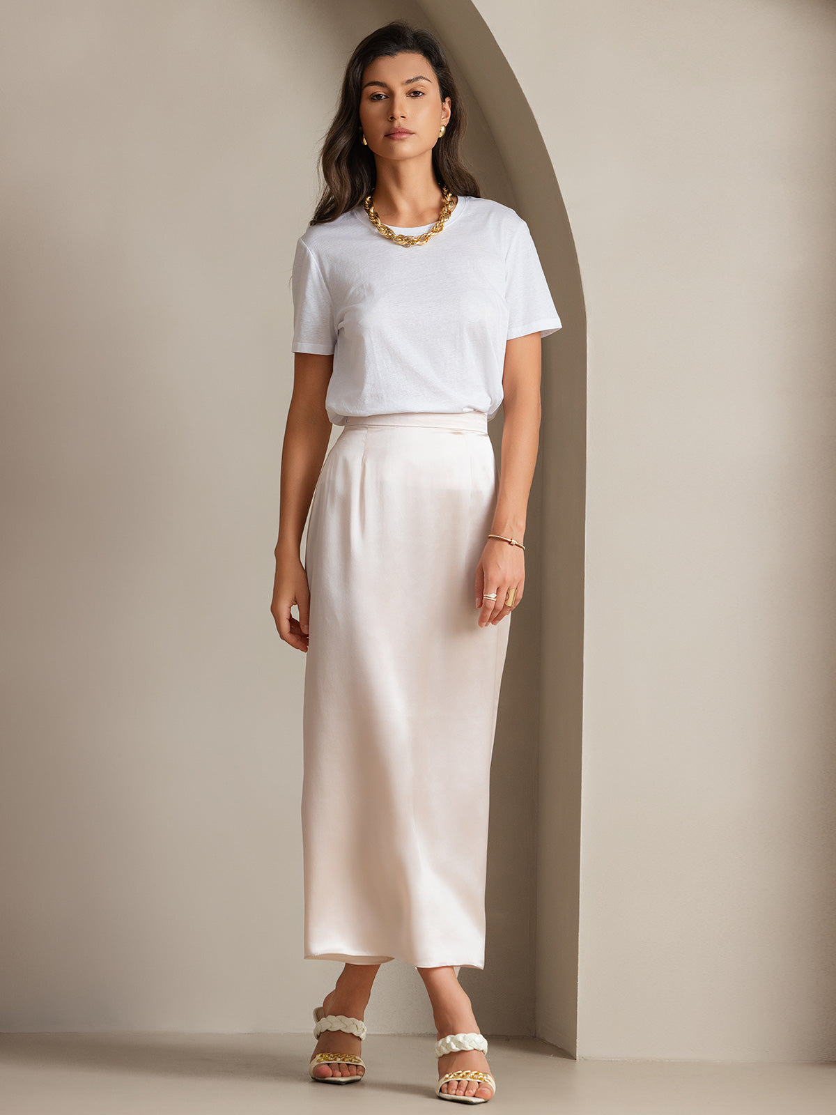 [Weiß] SilkSilky-DE Seidenstrick Womens T-Shirt 006