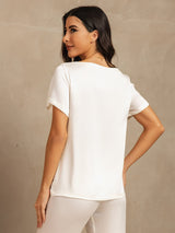 [Weiß] SilkSilky-DE 19Momme Kurzärmelig Damen Pyjamas 002