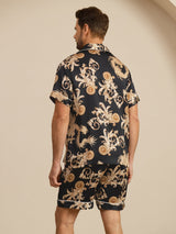 [Schwarzer Drache] SilkSilky-DE Short Sleeve Notch-Kragen Herren Pyjamas 002