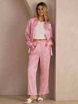 [Rosa Nadelstreifen] SilkSilky-DE Long Sleeve Lapel Collar Women's Outfit Sets 004