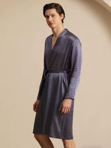 [Marine Ginkgo] SilkSilky-DE Long Sleeve V Neck Herren Morgenmantel 005