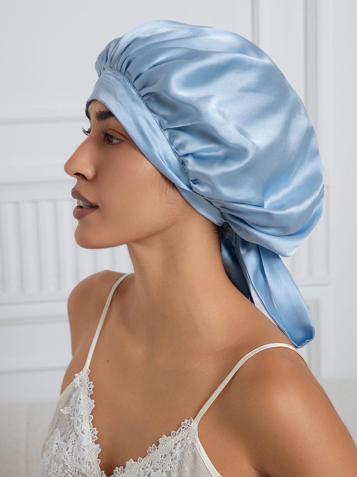 SilkSilky-DE Reine Seide Sleep Cap Hellblau 002