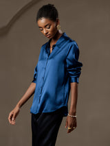 [König Blau] SilkSilky-DE Long Sleeve Lapel Collar Damenhemd 006