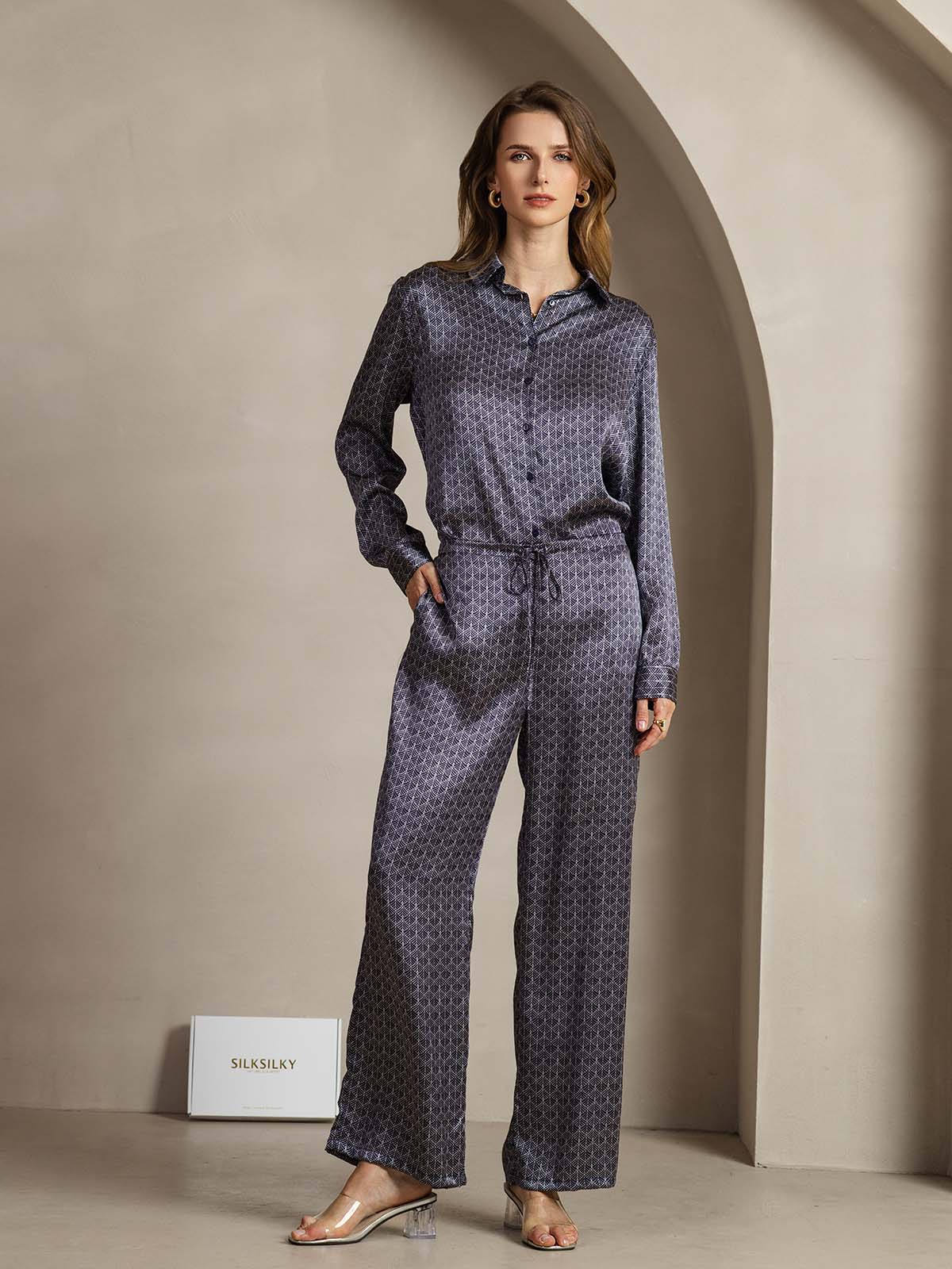 [Marine Ginkgo] SilkSilky-DE 19Momme Seide Womens Pants 004