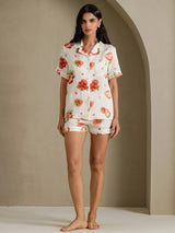 [Weiße Erdbeere] SilkSilky-DE Short Sleeve Notch Collar Damen Pyjamas 006