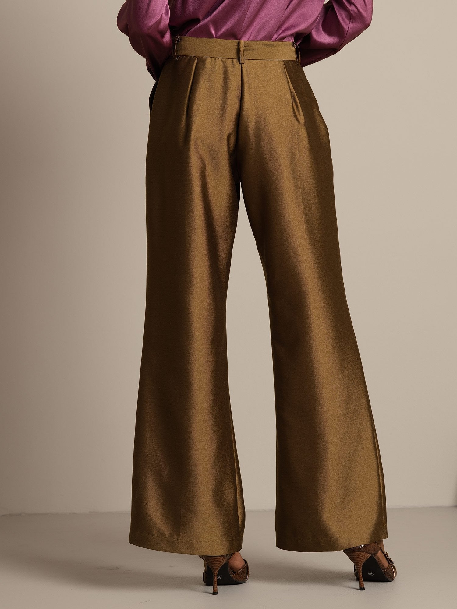 [Bronze] SilkSilky-DE 32Momme Silk-Wool Blend Womens Pants 002,