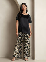 [Multi] SilkSilky-DE Reine Seide Kurzärmelig Rundkragen Damen Pyjamas 007